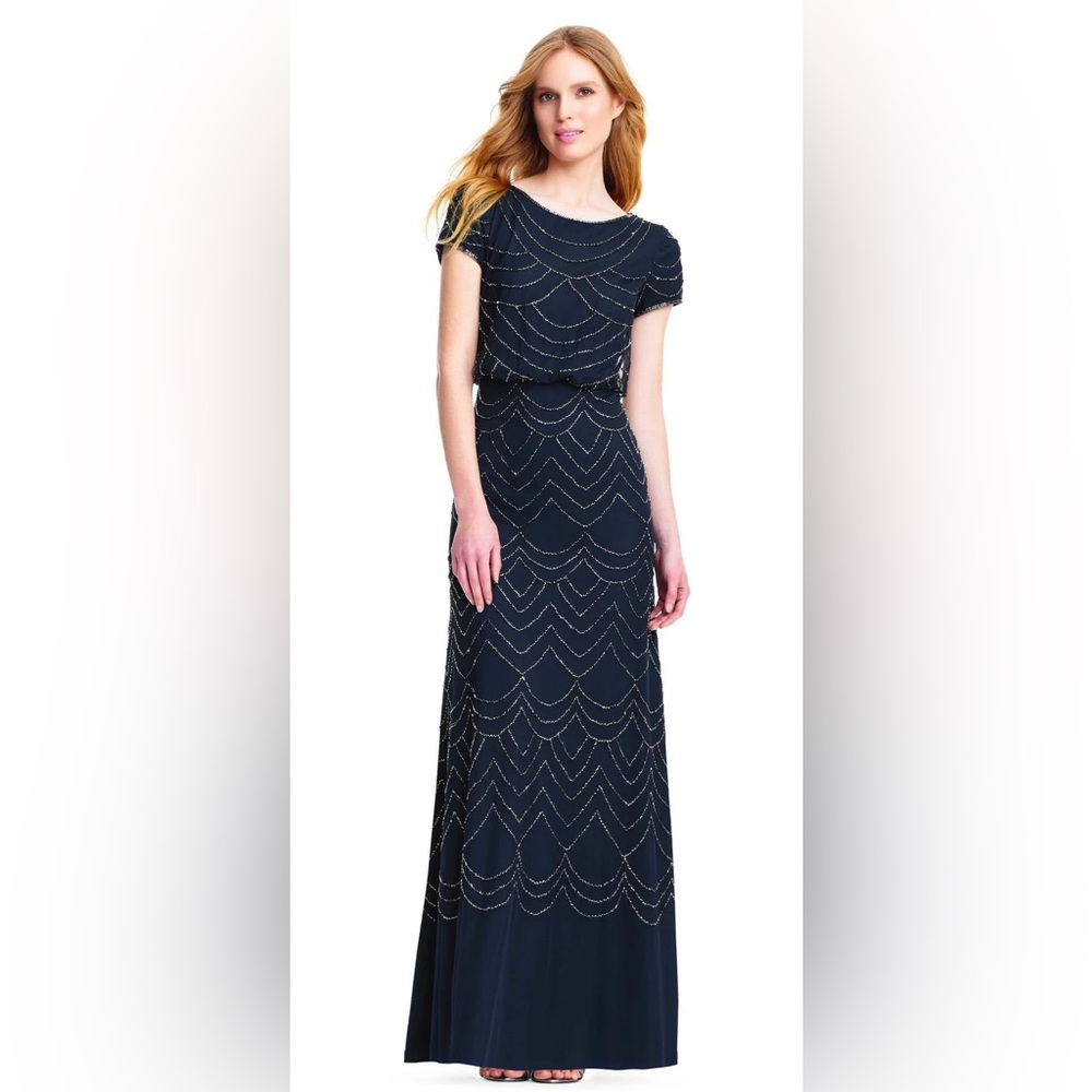 Adrianna Papell Navy Dress with Silver Accents